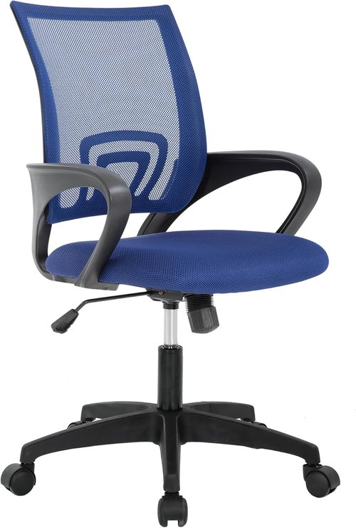 BestOffice Ergonomic Office Chair - Mid-Back Swivel Design with Breathable Backrest & Lumbar Support - Dark Blue