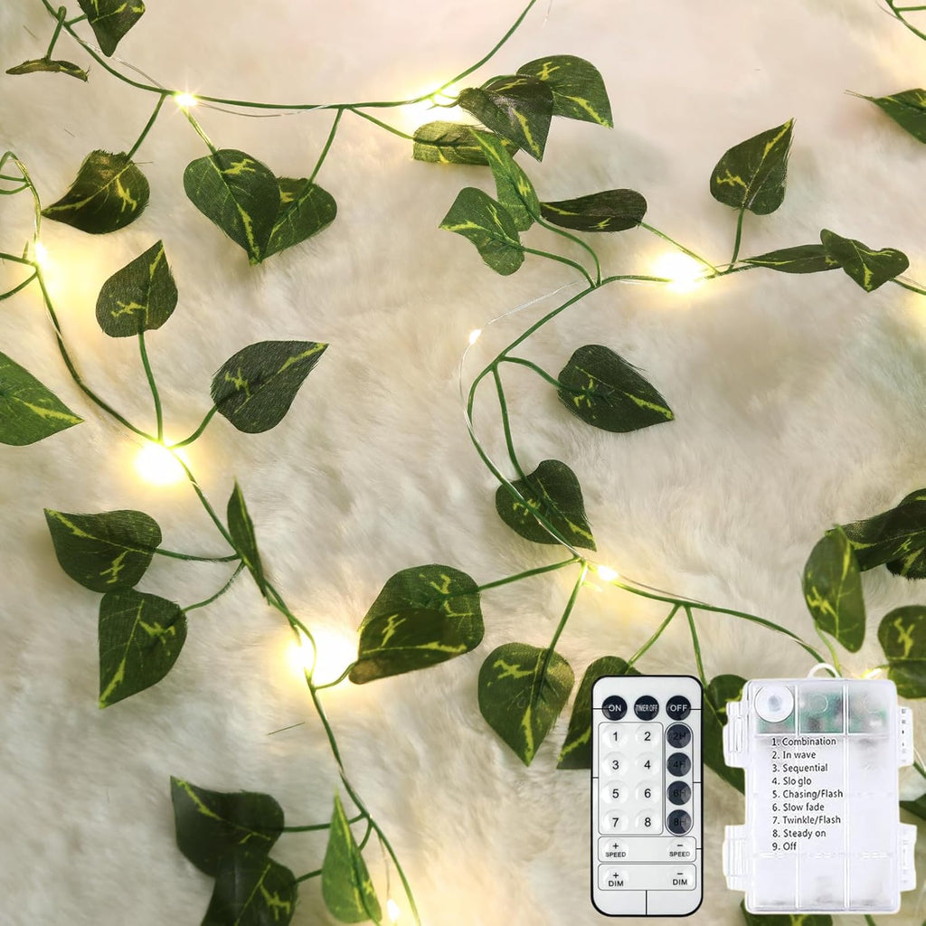 Skiennix 40ft LED Vine String Lights - 120 Fairy Lights with Timer & Remote | USB & Battery Operated - Warm White