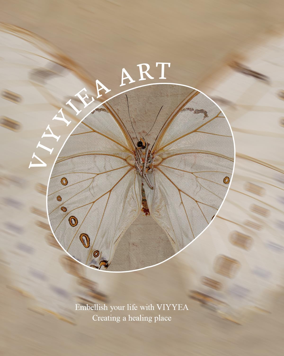 VIYYIEA Vintage Gold Framed Wall Art - Morpho Polyphemus Design | 16" x 12" for Living Room Decor