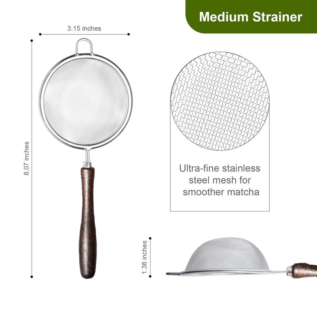 Suhfuib Matcha Sifter - Precision 30-Mesh Stainless Steel Fine Powder Strainer, Wooden Handle, 3-Inch Small Metal Sieve for Tea Ceremony & Cocoa, Hand Wash Recommended