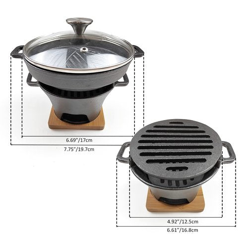 HAWOK Yakiniku Plate Cast Iron with Glass Lid mini stove set of 2………