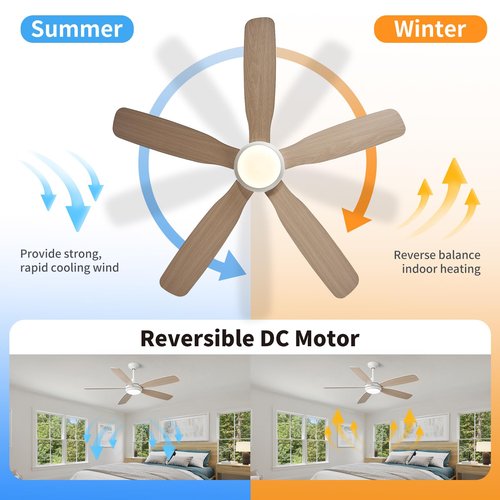 42 Inch Solid Wood Ceiling Fans with Lights and Remote, Dimmable 6-Speed Outdoor Ceiling Fan with Light, 5 Blade Ceiling Fan with 3-Timer Reversible DC Motor for Bedroom, Living Room - White ﻿