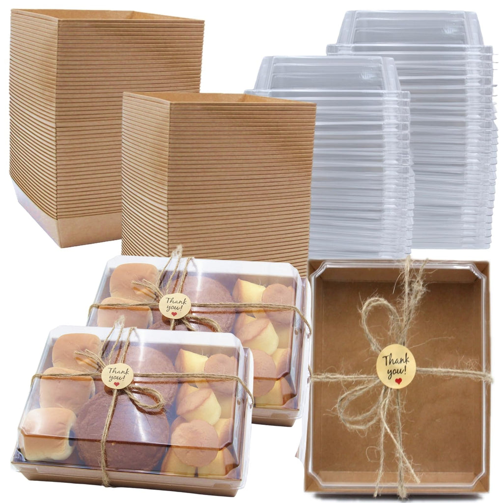 ToppYuanZea 40 Pack Paper Charcuterie Boxes with Clear Lids, 7 x 5 Inch Brown Disposable Take Out Bakery Container, To Go Boxes for Cake Slice, Cupcakes, Sandwiches, Cookies, Cocoa Bombs, Salads