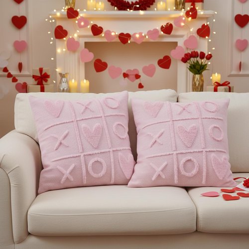QIONG MENG Valentine Pillow Covers 18x18 Inch Set of 2 Valentines Day Decorations Pink Throw Pillow Covers Valentines Decor Pillowcase for Couch Sofa Cushion Case Home Wedding Anniversary
