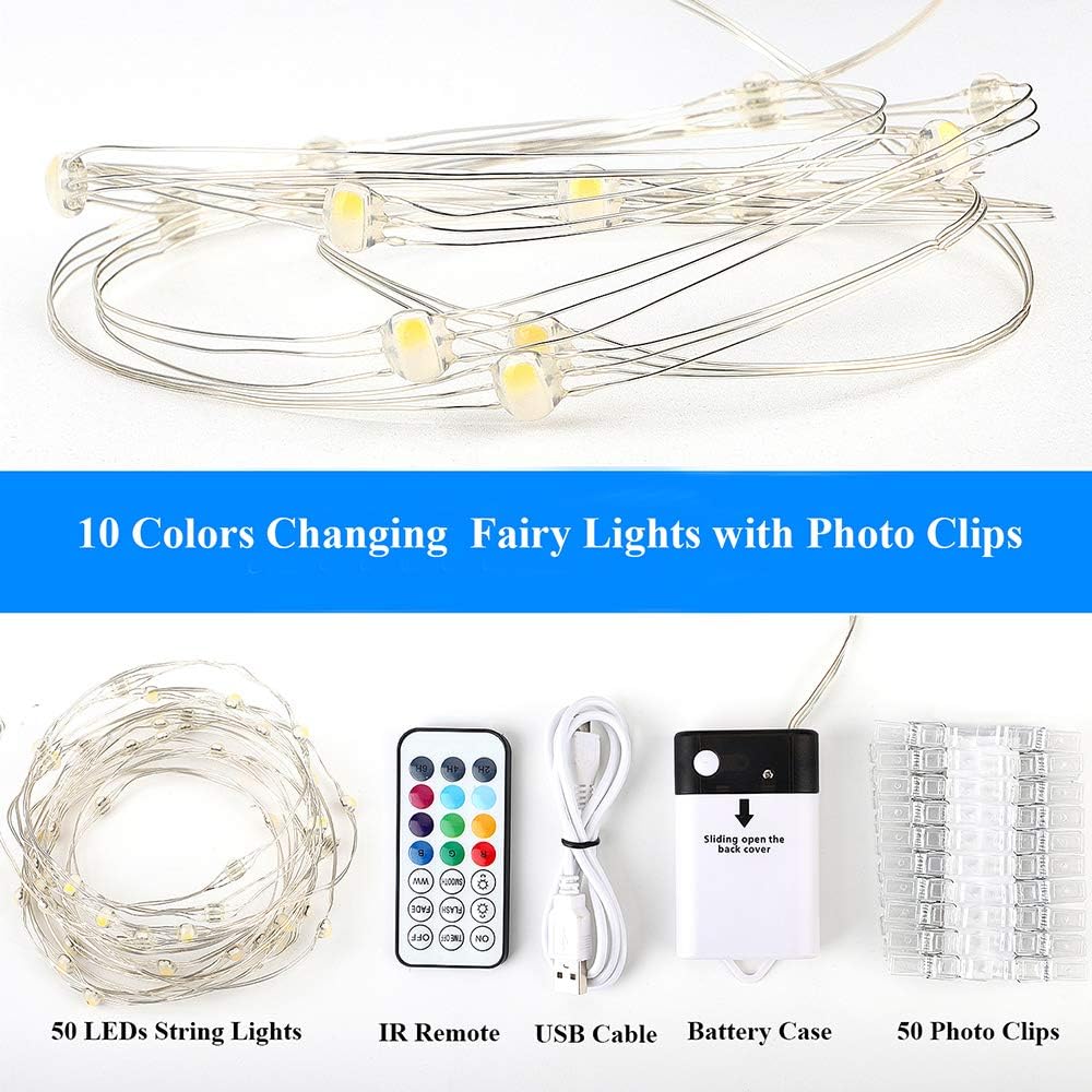 StarryEver LED Photo Clip String Lights - 16.4ft with 50 Color-Changing LEDs & Remote | Perfect for Teen Girls' Bedrooms