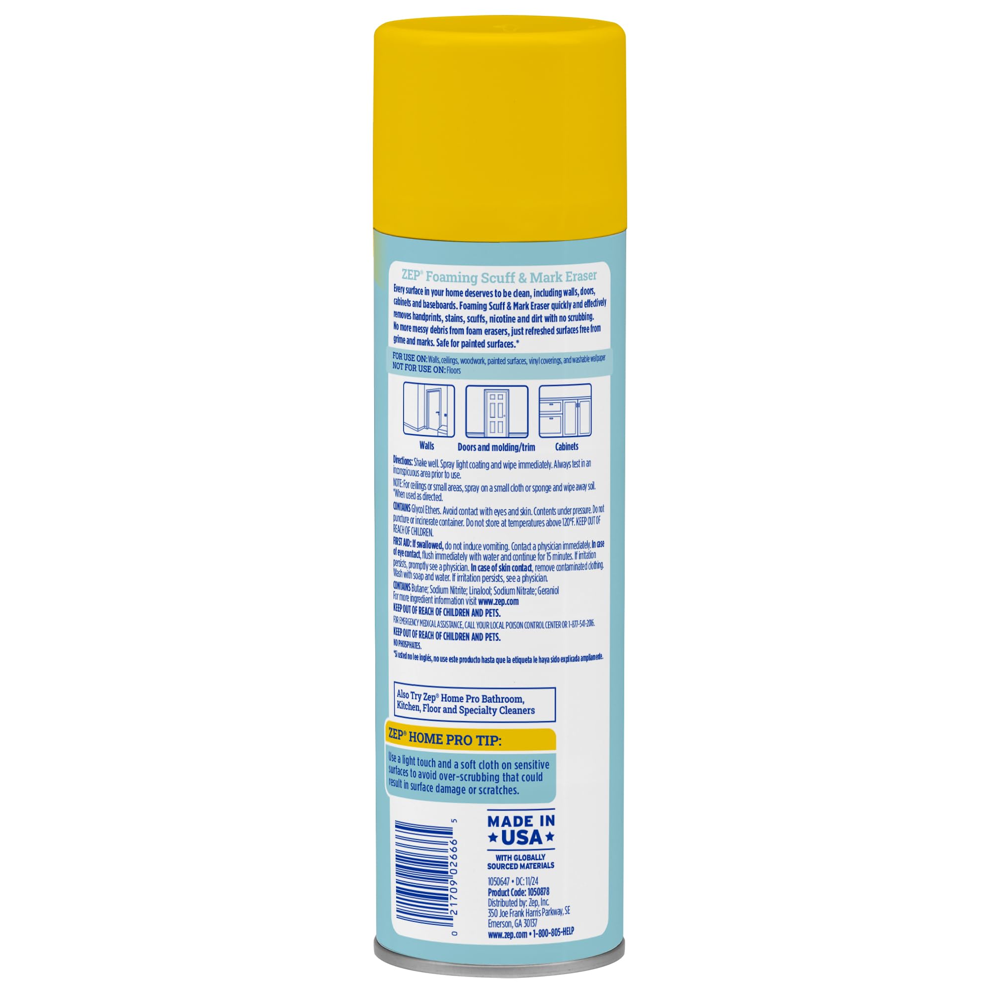 Zep Home Pro Foaming Scuff & Mark Eraser, Paint Safe Surface Cleaner, 18 oz, for Doors, Walls, Molding, Cabinets, Removes Fingerprints, Smudges, Stains