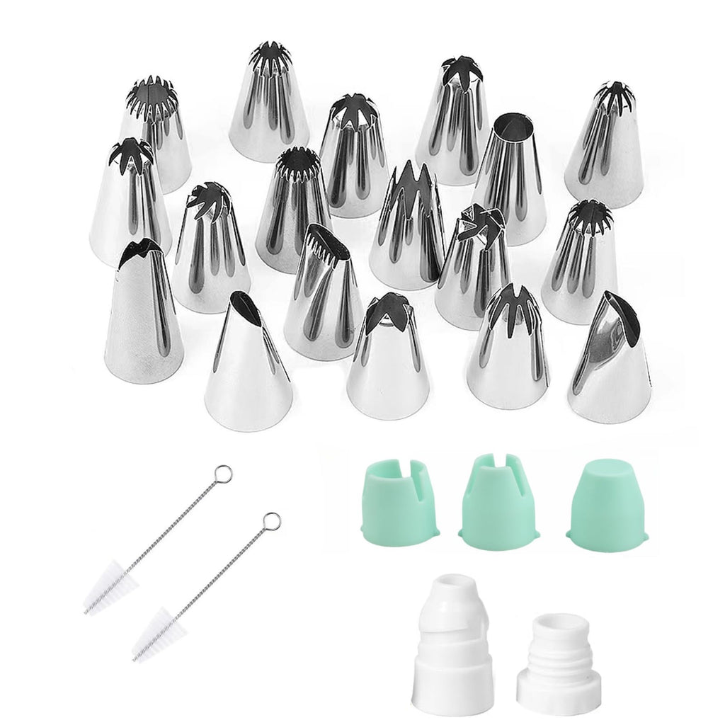 18Pcs Large Piping Tips and Couplers Set for Piping Bgs, Stainless Steel Cake Decorating Piping Tips for Cupcake Puff Cookie - 2Pcs Cleaning Brush