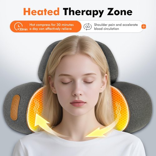 KITCADA Neck Pillow - 3-in-1 Massage Neck Pillow with Battery for Shoulder Pain Relief, Deep Tissue Pain Relief with Heat and Stretching, Neck Hump Corrector for Women