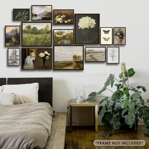 **LANCHI95 Vintage Wall Art Decor - 15 Pcs Moody Botanical Prints for Eclectic Gallery Wall**
