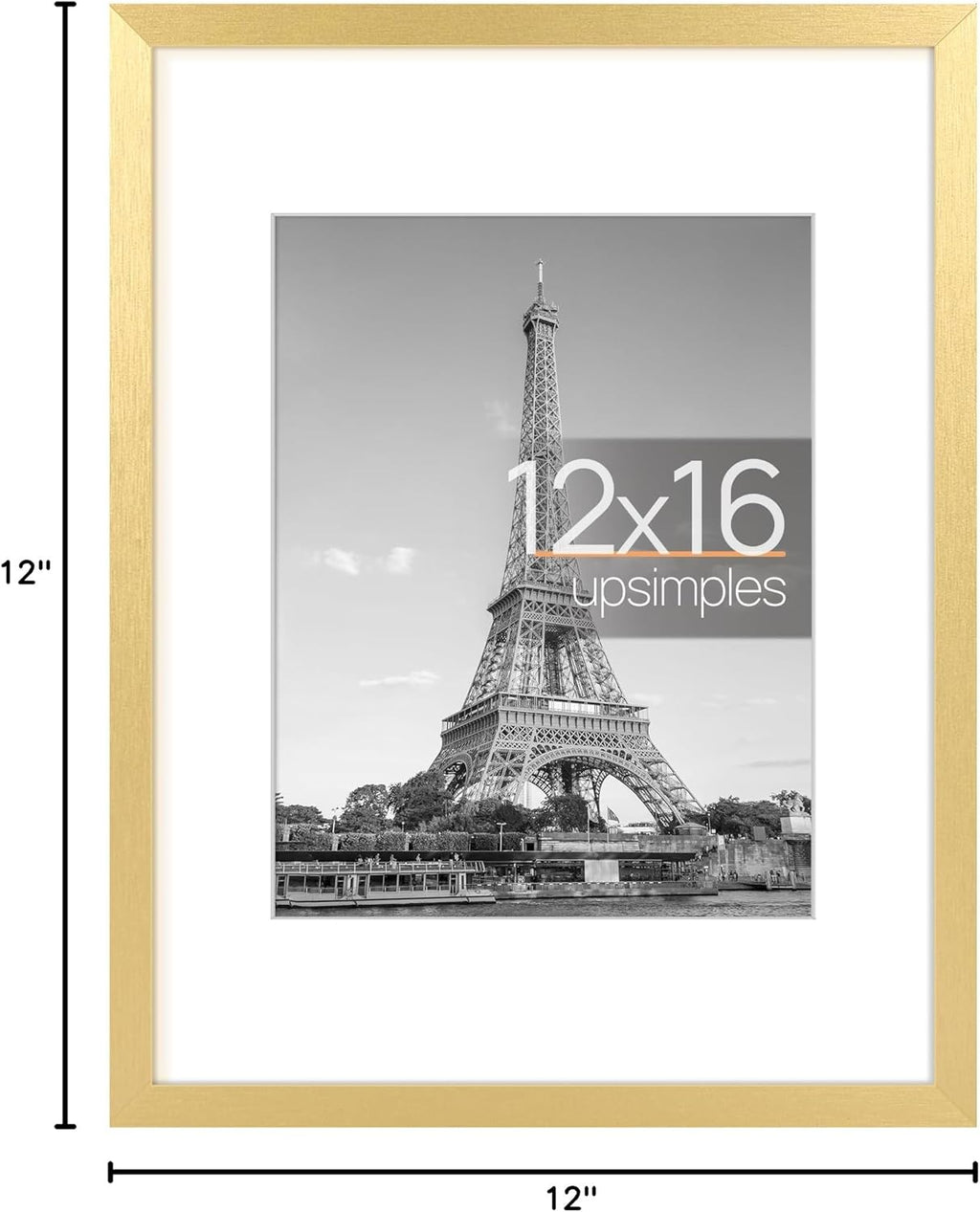 Upsimples 12x16 Picture Frame - Elegant Gold Wall Hanging Frame for 8.5x11 Photos with Mat