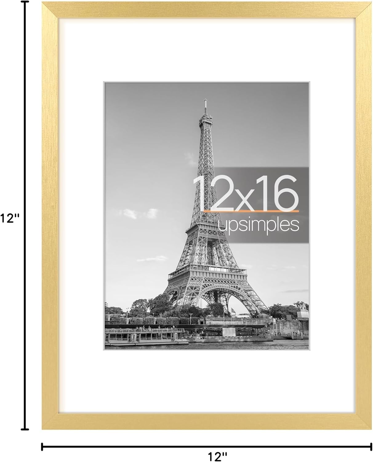 Upsimples 12x16 Picture Frame - Elegant Gold Wall Hanging Frame for 8.5x11 Photos with Mat
