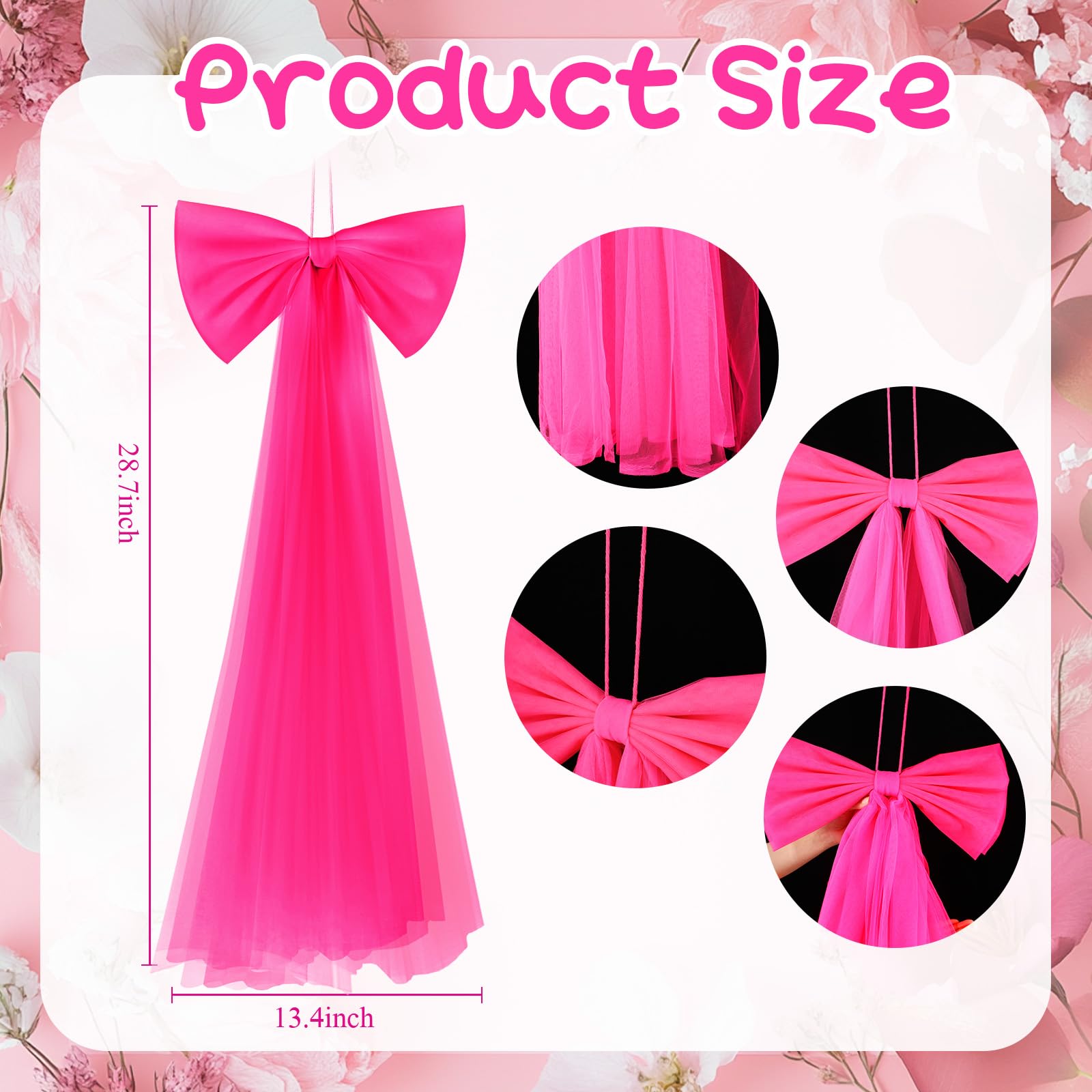 Zeyune 1 Pcs Hot Pink Large Bow Party Decorations 13.4 x 28.7 Inch Giant Ribbon Bow Hanging Wall Decor Wrapping DIY Craft for Birthday Valentines Day Wedding Baby Shower Room Wall Backdrop Party