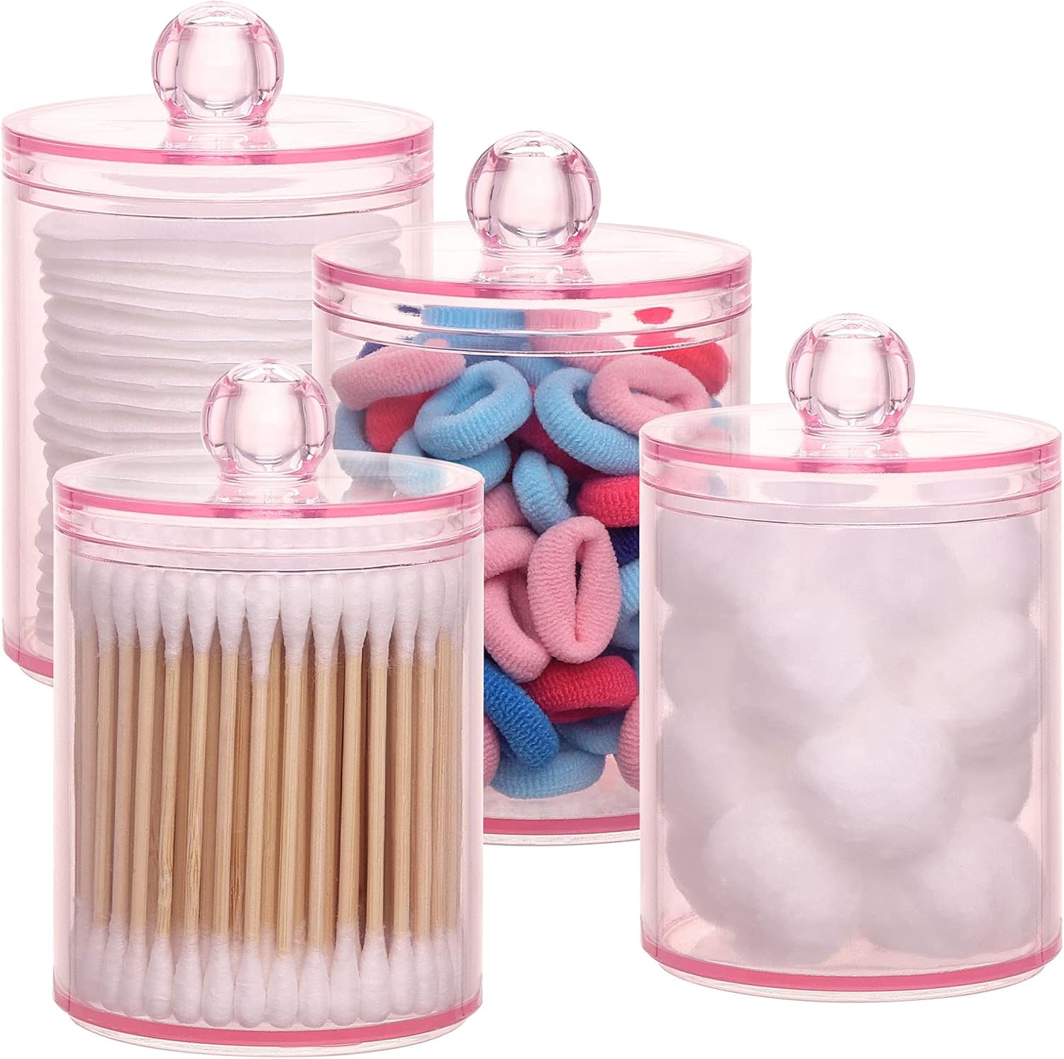 Tbestmax Apothecary Jar - 10 OZ Q-Tips Holder & Cotton Ball Organizer | Pink Bathroom Storage