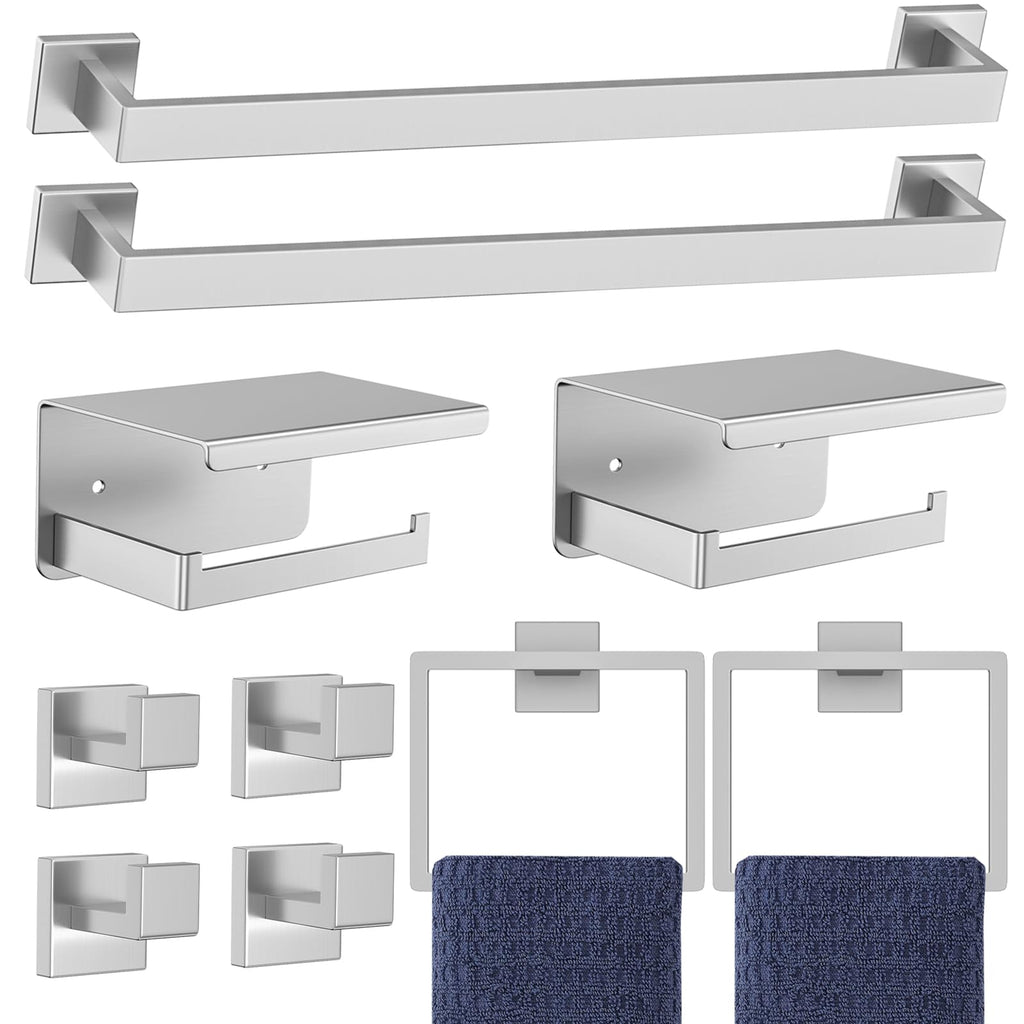 10-Pieces Brushed Nickel Bathroom Hardware Accessories Set,23.6 Inch Towel Bar Set,Stainless Steel Bathroom Hardware Set Towel Holder Set for Bathroom,Wall-Mounted Bathroom Accessories Kit
