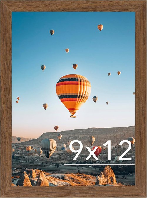 JCJMY 9x12 Picture Frame - Brown Wall Mount for Horizontal or Vertical Display | Shatter-Resistant Plexiglass