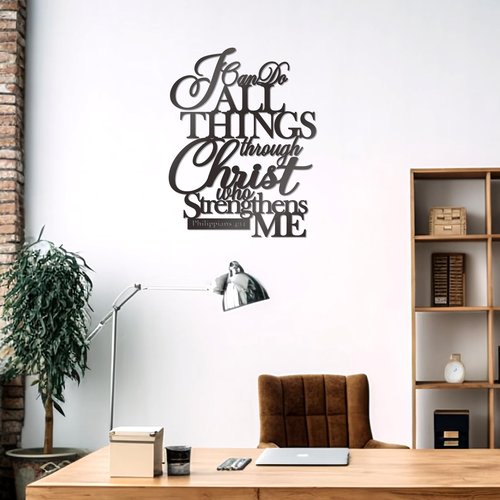 KOYILTD I Can Do All Things Through Christ Sign Metal Wall Decor Black Religious Wall Scripture Large Christian Wall Art Bible Verses Wall Decor for Living Room Kitchen (14.9x11.2 in)
