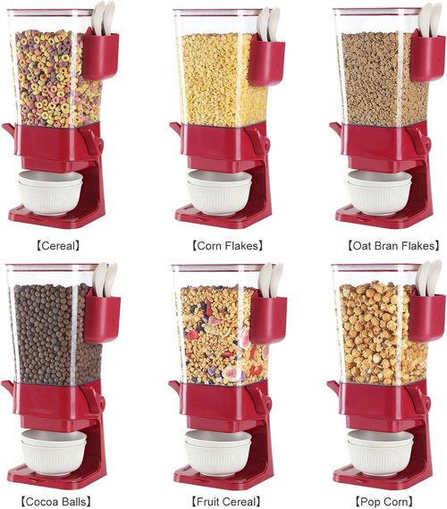 Osacoe Cereal Dispenser Countertop Red 2 Pack with Creal Bowls Spoons Cutlery Box, Cereal Containers Storage - Not Easy to Crush Food, Dry Food Dispenser For Pantry Candy Snack