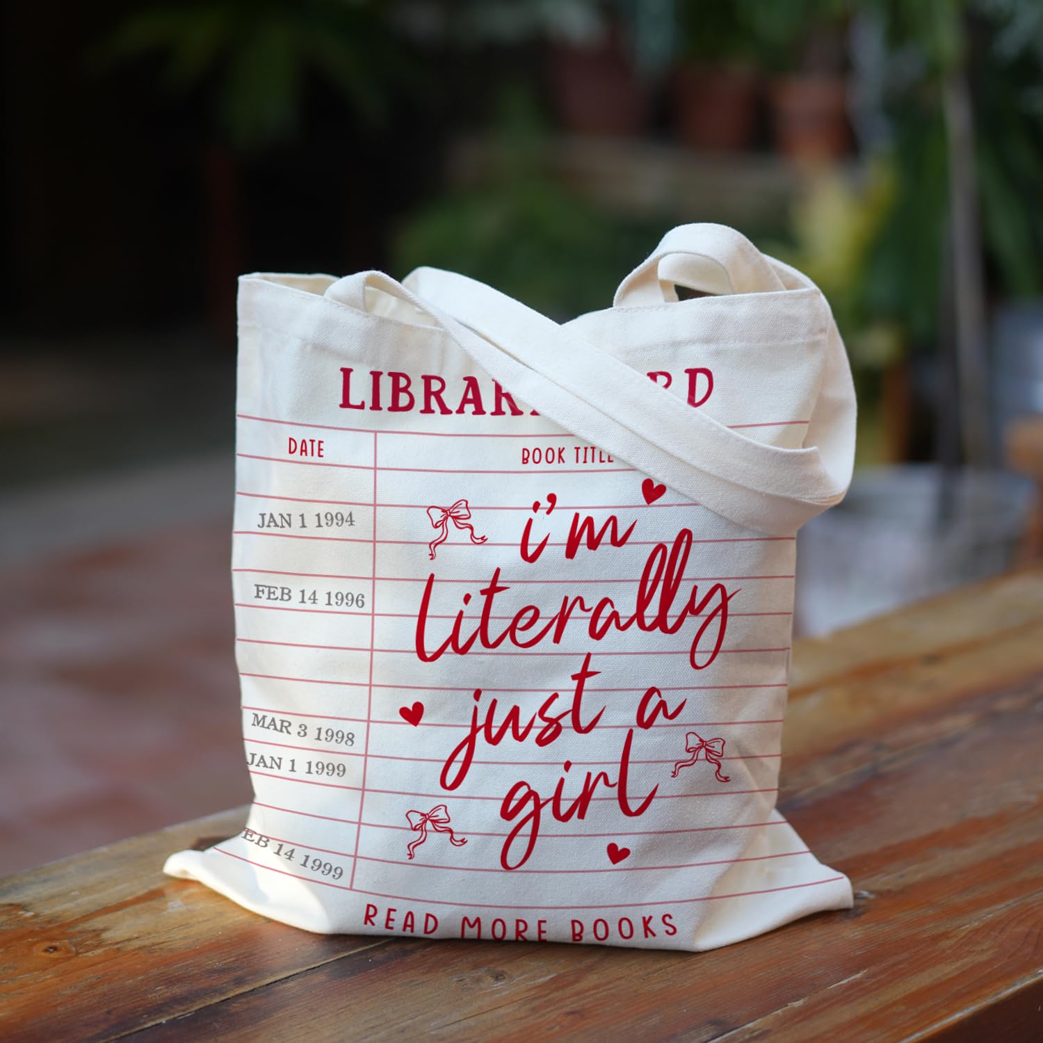 Puuonnnnno Library Card Canvas Tote Bag Gifts for Book Lovers - Christmas Gifts for Book Lovers, Librarian, Bookish, Readers - I’m Literally Just a Girl