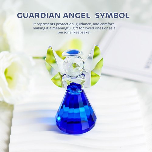 HDCRYSTALGIFTS Blue Crystal Guardian Angel Figurine - 3.5'' Glass Ornament for Home Decor & Gifts