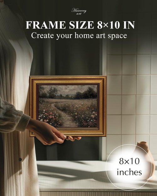 HUARCEY Vintage Gold Framed Wall Art - Floral Painting Print for Living Room | 8"x10" Decor