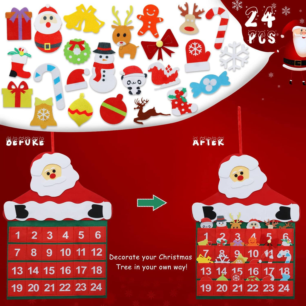TOY Life Christmas Advent Calendar - 2025 Countdown with 24 Pockets & Felt Santa Decoration