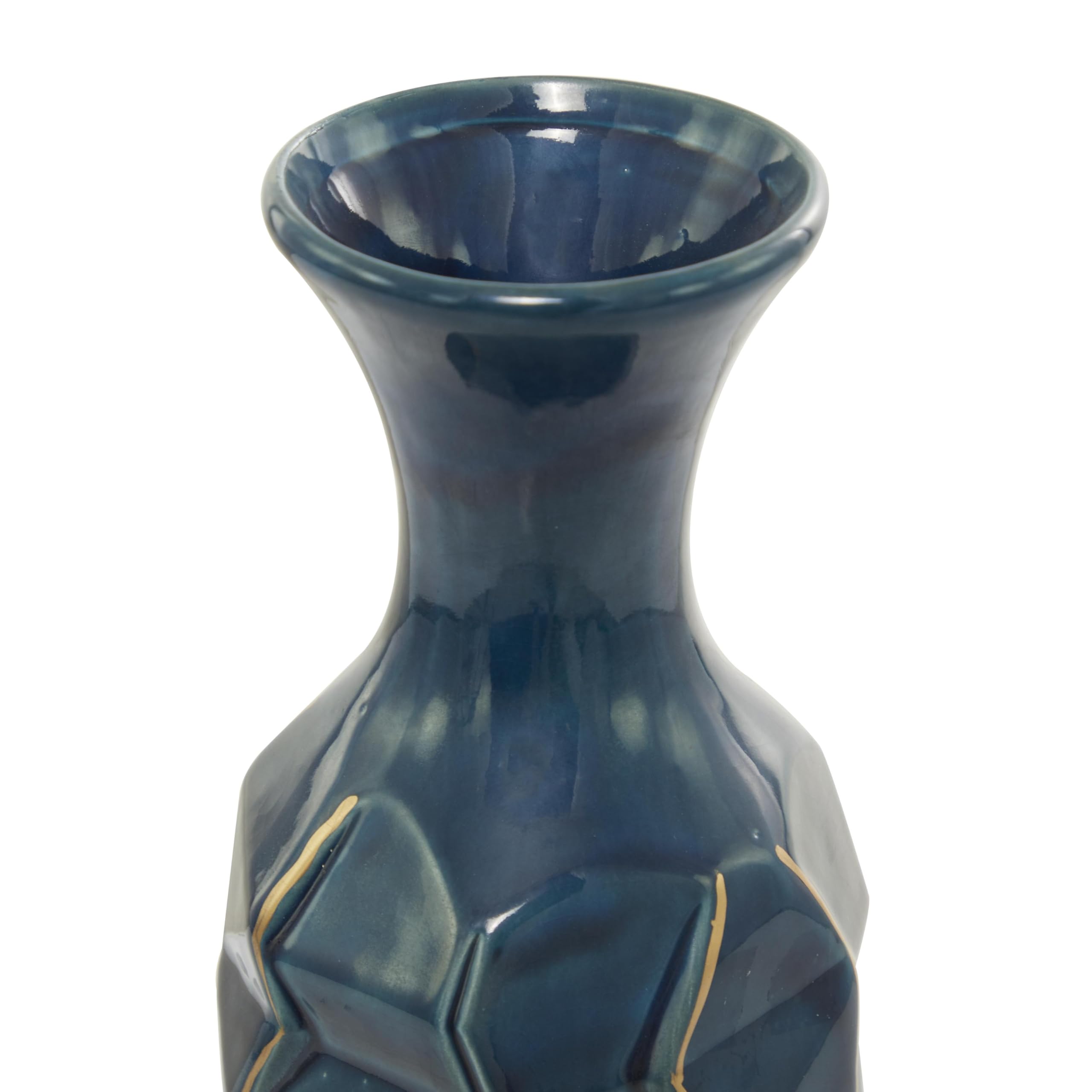 Deco 79 Ceramic Decorative Vase Faceted Centerpiece Vase with Gold Accents, Flower Vase for Home Decoration 6" x 6" x 21", Teal