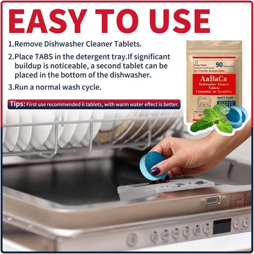 Dishwasher Cleaner Tablets by EcoClean - 90 Mint Fresh Tabs for Deep Cleaning & Grease Removal