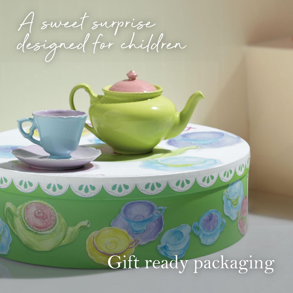 Rosanna Porcelain Kids Tea Set, 11 fl oz - Miniature Tea Party Set for Girls , Service for 4, Fun & Colorful, Microwave & Dishwasher Safe, Gift Box Included