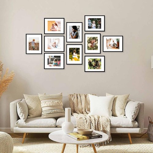 JCJMY 11x14 Picture Frames Set - 10 Black Gallery Frames for 8x10 Photos with Mats | Wall Decor