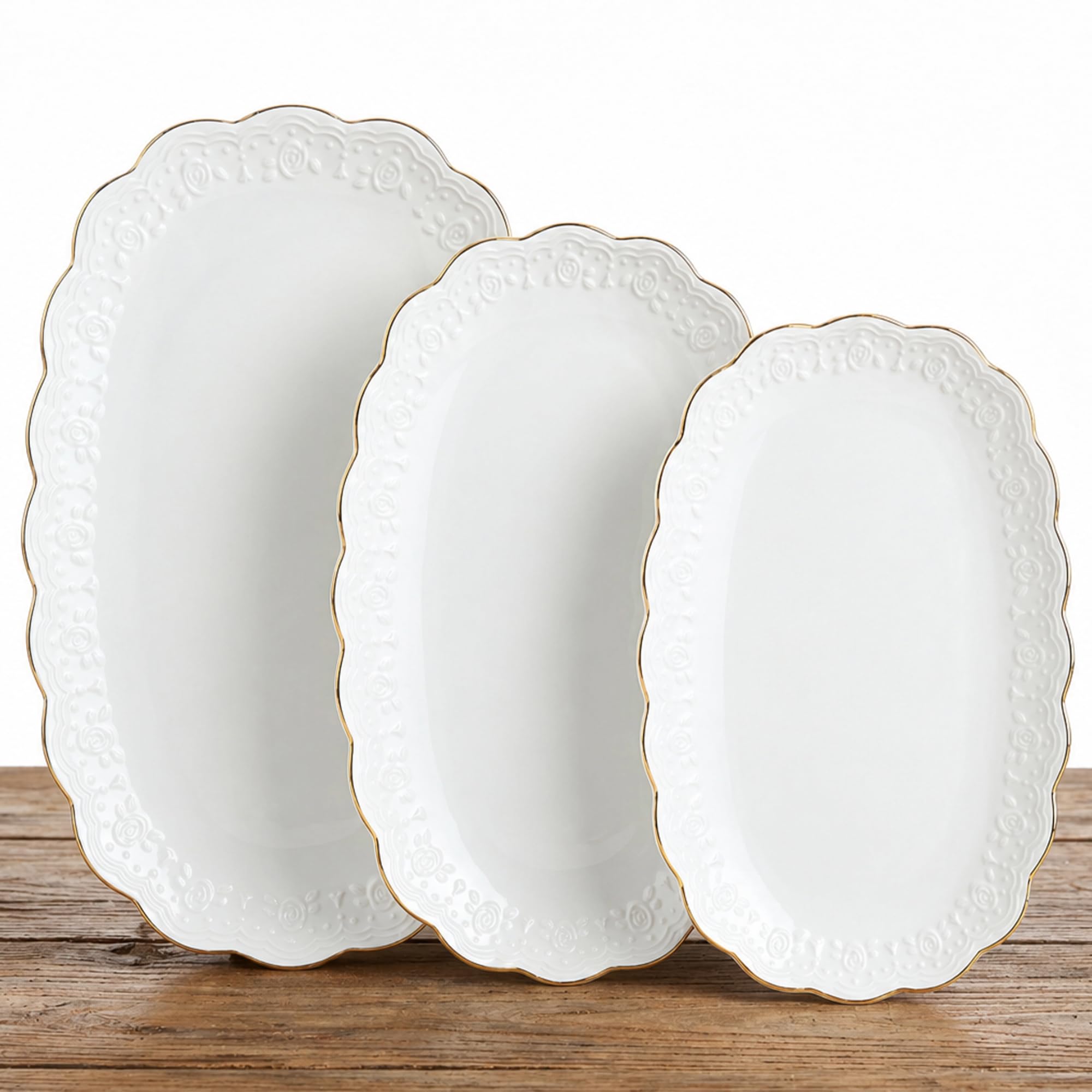 Kassel Ceramic Serving Platter Set | 16”/14”/12” Oval Serving Trays for Entertaining at Parties and Weddings | Oven Safe Extra Large Serving Trays for Tacos, Steak, and Cake