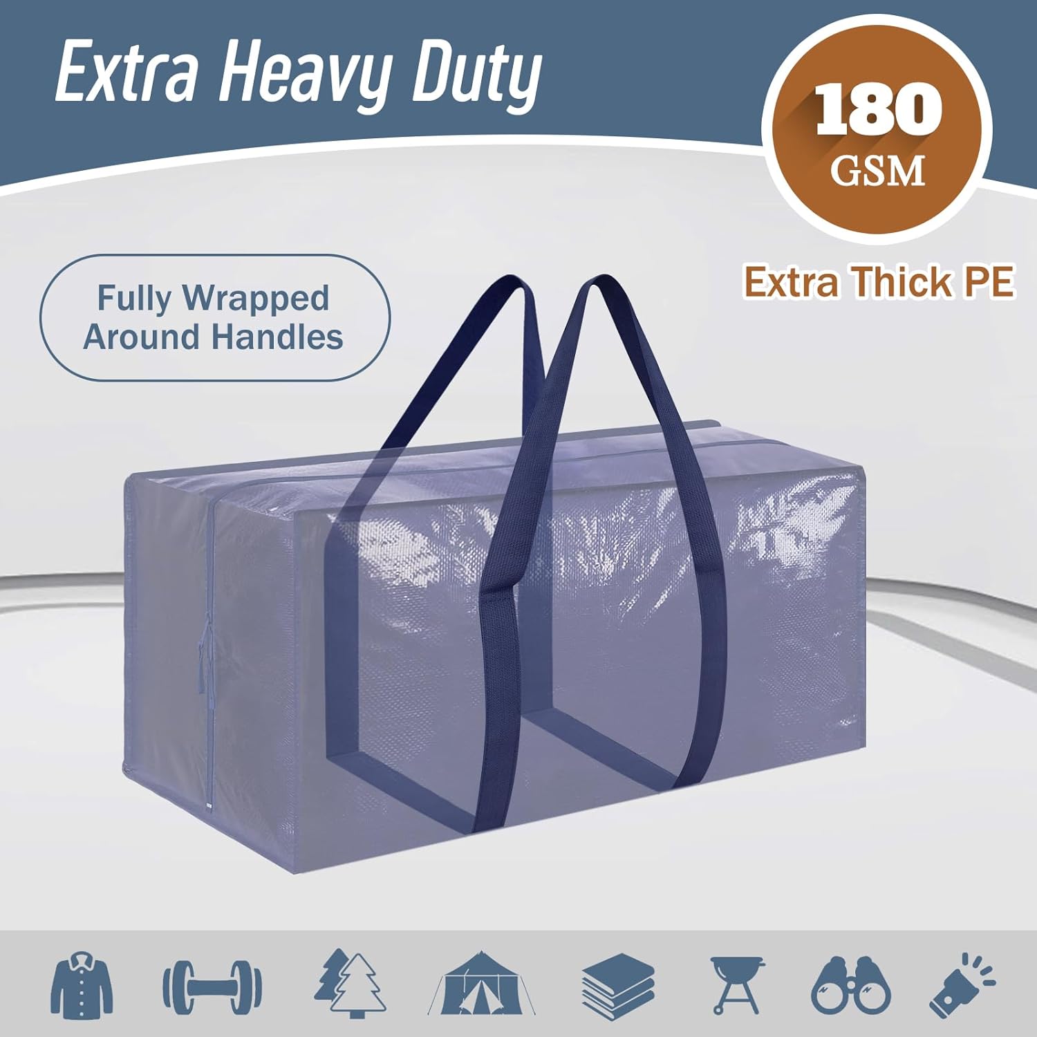 Skiennix 12 Pack Extra Heavy Duty Moving Bags - Strong Zipper & Comfortable Handles | Durable Dark Blue Storage Totes
