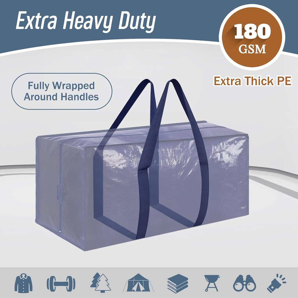 Skiennix Extra Heavy Duty Large Moving Bags - Strong Zipper & Comfortable Handles | Dark Blue, 6 Pack