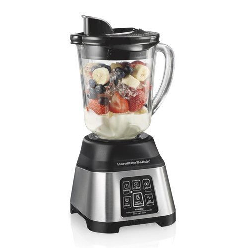 Hamilton Beach Blender for Smoothies with 5 Functions Including Auto Smoothie Cycle, Wave Action System for Ultra Smooth Results, 850 Watts, 40oz BPA Free Glass Jar, Stainless Steel (56208)