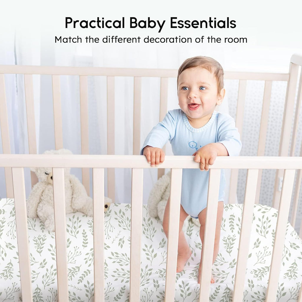 Yoofoss Fitted Baby Crib Sheets - Super Soft Microfiber 2-Pack for Standard Crib & Toddler Mattress | Green & Leaf Design 28x52x8in