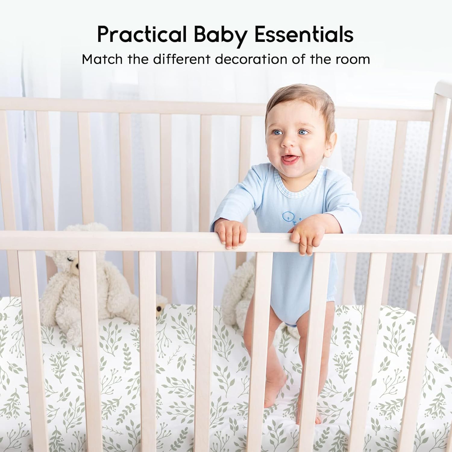 Yoofoss Fitted Baby Crib Sheets - Super Soft Microfiber 2-Pack for Standard Crib & Toddler Mattress | Green & Leaf Design 28x52x8in