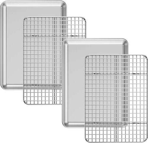 Deedro Baking Sheet Set - Stainless Steel Cookie Half Sheets with Cooling Racks | 12 x 10 Inch, Heavy Duty, Dishwasher Safe
