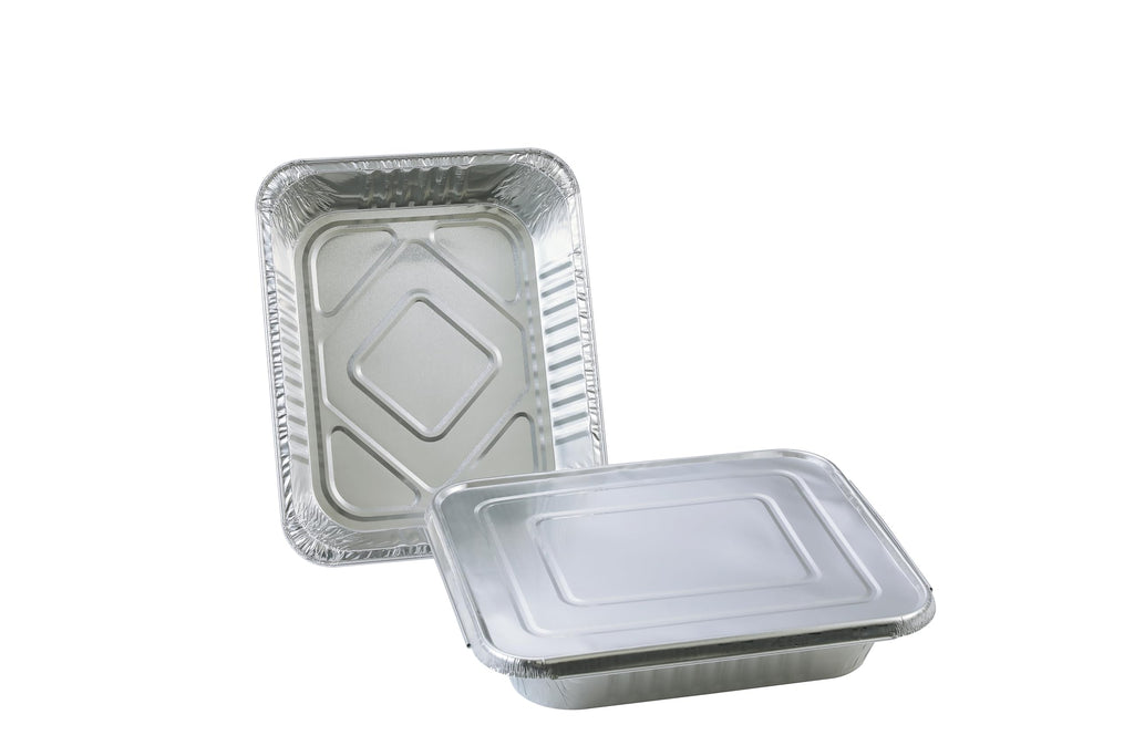 Aluminum Pans With Lids 9x13 [10 Sets] Aluminum Foil Pans Trays With Lids - Half Size Tin Foil Disposable Pans For Baking, Cake Serving Dishes, Roasting, Heating, Serving & Lining Steam-Table Trays