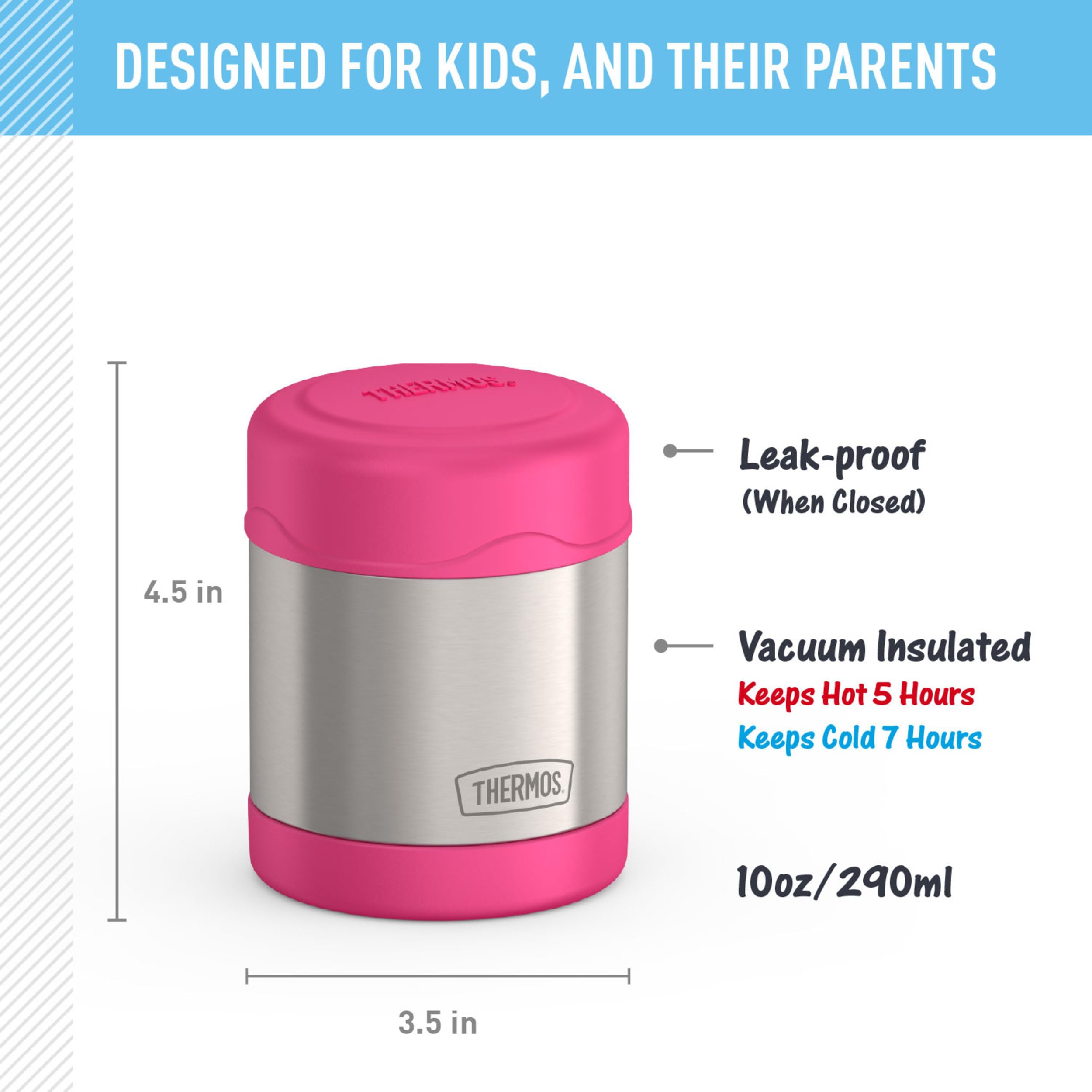THERMOS FUNTAINER Insulated Food Jar, 10 Ounce, Kid Friendly Food Jar, Pink