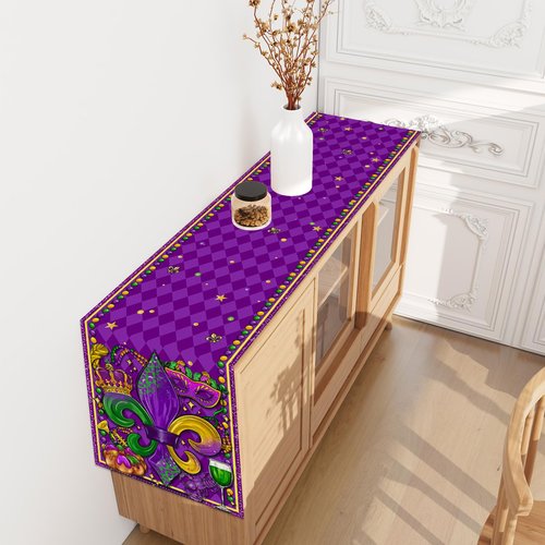 Purple Mardi Gras Table Runner 72 Inches Long New Orleans Mardi Gras Fat Tuesday Brazil Carnival Masquerade Party Home Kitchen Dining Room Table Decorations