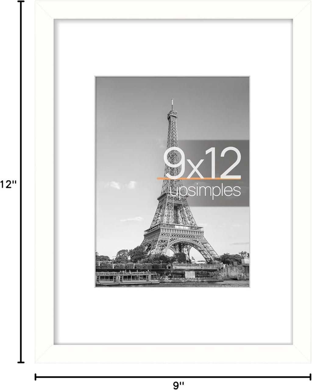 Upsimples 9x12 Picture Frame - Versatile Display for 6x8 Photos with Mat or 9x12 Without | White, 1 Pack