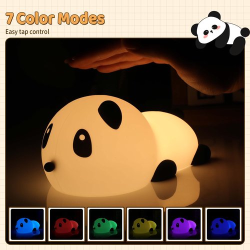 SALUOKE Panda Night Light for Kids: Squishy Silicone Animal Light,7 Soft Colors,Tap Control,Rechargeable,Sleep Timer,Battery Baby Nightlight for Childrens Room & Nursery,Bedside Touch Lamp