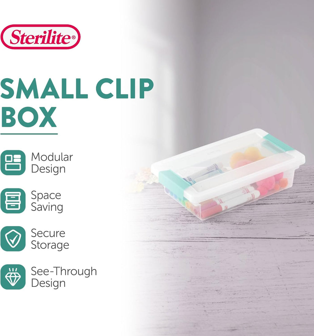 Sterilite 6-Pack Clip Box - Stackable Clear Plastic Bins with Latching Lids for Arts & Crafts Storage