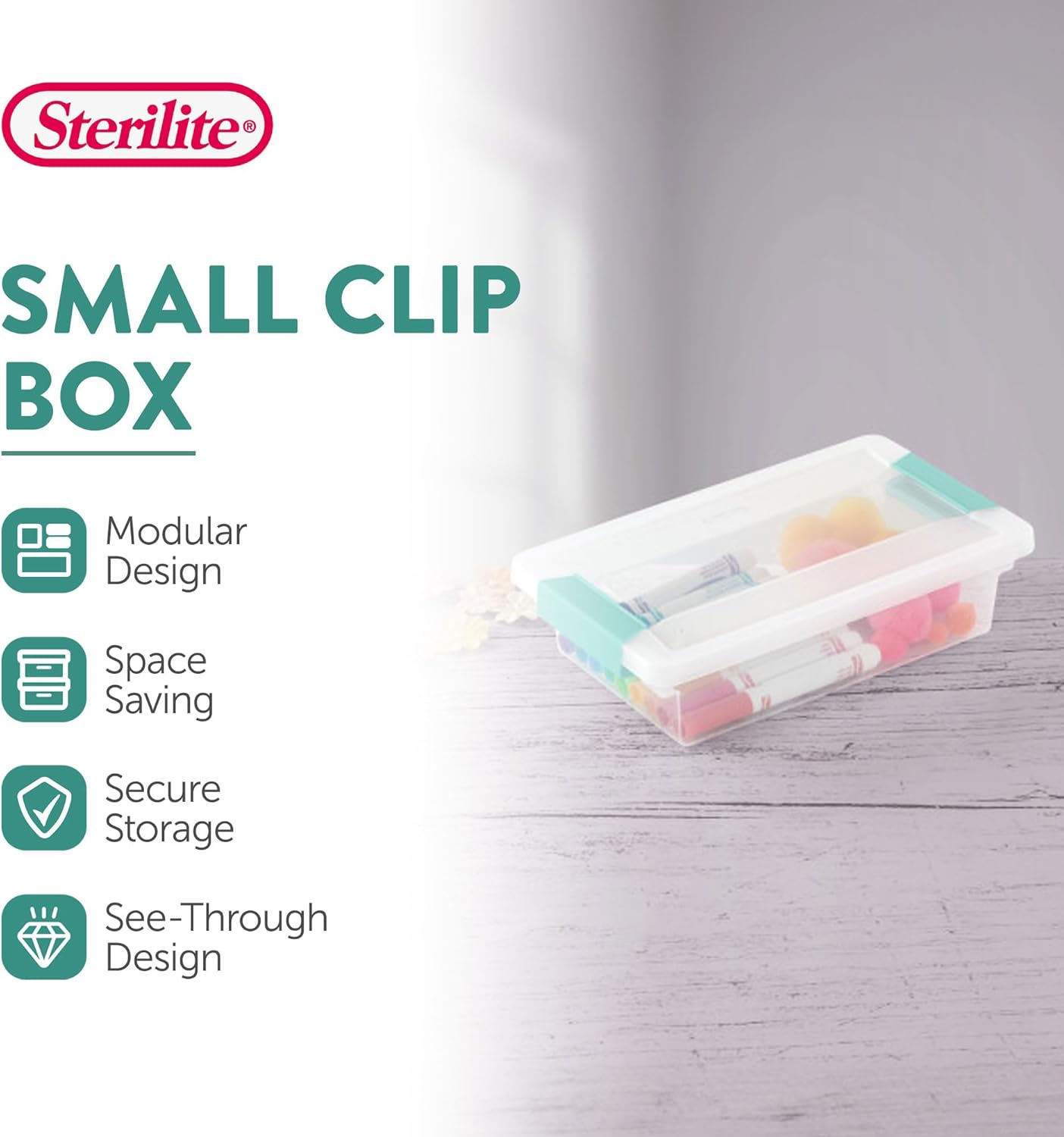 Sterilite 6-Pack Clip Box - Stackable Clear Plastic Bins with Latching Lids for Arts & Crafts Storage
