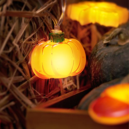 LOLStar Fall Decor Lights, 9.8FT 20 LED Thanksgiving String Lights, Battery Operated (Not Included) with Timer Function and 8 Flash Modes, Pumpkin, Maple Leaf, Acorn Light for Autumn Home Indoor Decor