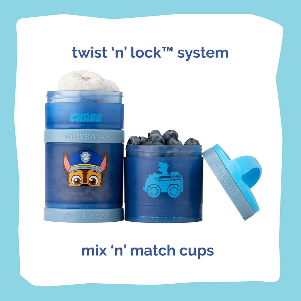Whiskware Stackable Snack Containers - Durable Food Storage for Kids & Toddlers | Dishwasher Safe, Chase Design