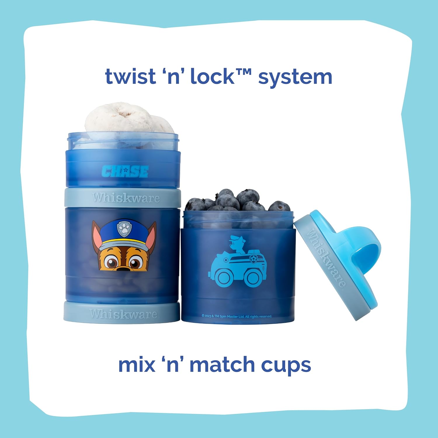 Whiskware Stackable Snack Containers - Durable Food Storage for Kids & Toddlers | Dishwasher Safe, Chase Design