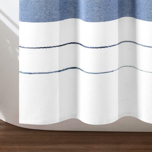 Lush Decor Chic Stripe Yarn Dyed Cotton Blend Shower Curtain Single 72" W x 72" L Navy & Blue - Striped Shower Curtains for Bathroom - Bathroom Curtain