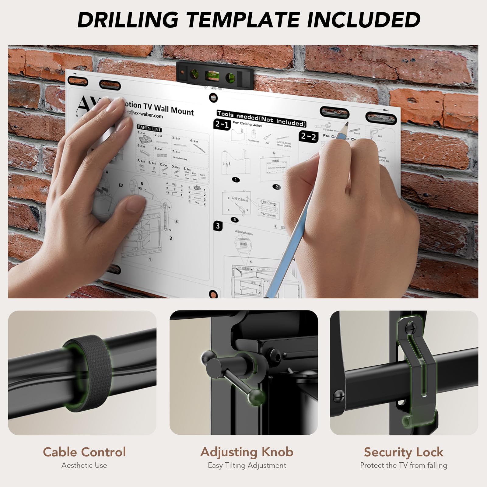 Full Motion TV Wall Mount Bracket for Most 32-85 inch TVs,TV Mount with Dual Articulating Arms,Tilt/Swivel/Extension/Leveling,Fits 8” 12” 16" Studs,Max VESA 600x400mm, Holds up to 132lbs