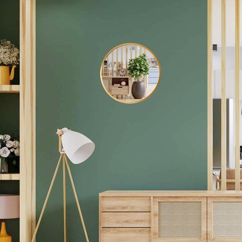 SDlumeiy 12 Inch Aluminum Framed Modern Gold Round Wall Mirror, Small Metal Framed Mirror for Bathroom, Living Room, Entryway, Hallway Decoration (Gold, 12x12)