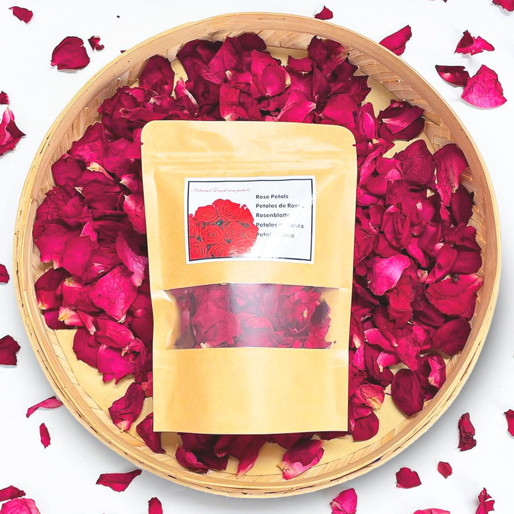 Fortunate Flowers Red Dried Rose Petals for Wedding, 1.75oz/50g Dried Red Flower Petals for Wedding, Real Fresh Dried Rose Flowers Petals for Bath, Confetti, Flower Girl, DIY Crafts, Bridal Shower
